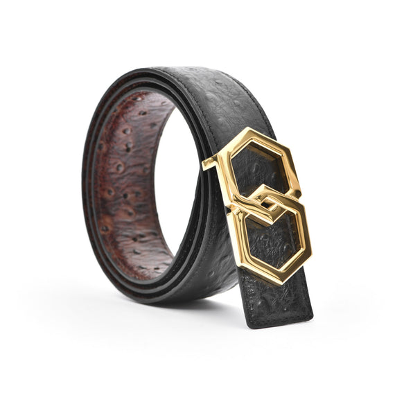 Canary Ostrich Black Brown Belt Reversible